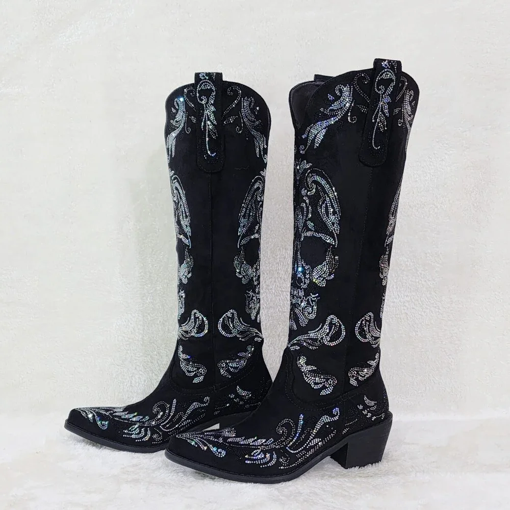 NIB MUERTO Goth Western Cowgirl Boots Sparkling Iridescent Rhinestones Skull - Picture 10 of 15